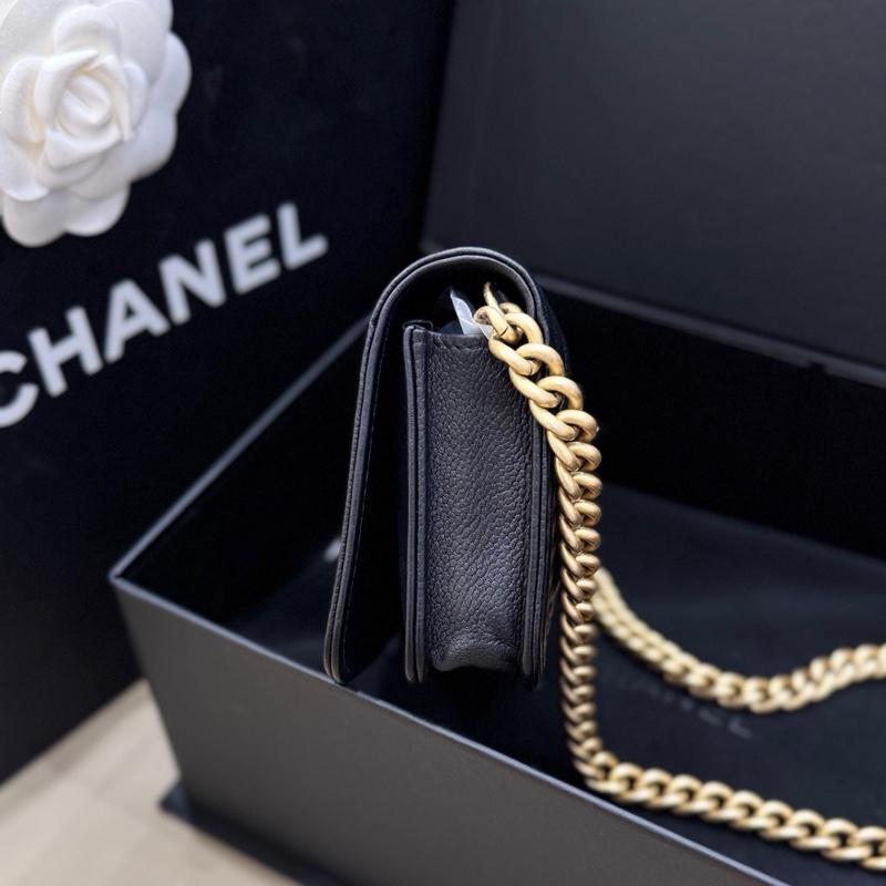 香奈兒CHANEL黑金荔枝紋牛皮leboy WOC鏈條包 28開-3