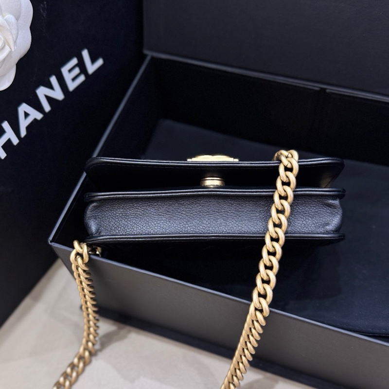 香奈兒CHANEL黑金荔枝紋牛皮leboy WOC鏈條包 28開-4