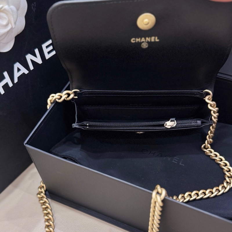 香奈兒CHANEL黑金荔枝紋牛皮leboy WOC鏈條包 28開-5