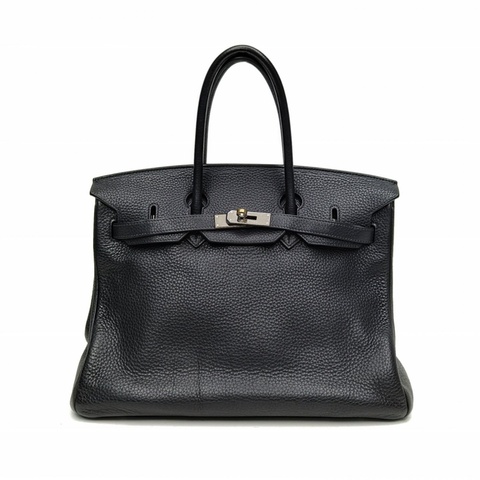 HERMES Birkin35深海藍TC皮框N銀扣