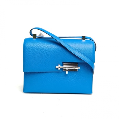 HERMES Verrou手槍包23坦桑尼亞藍Epsom皮A刻銀扣