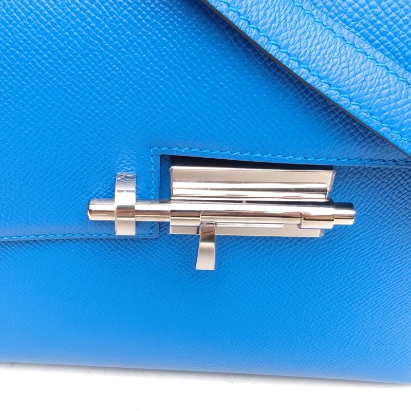 HERMES Verrou手槍包23坦桑尼亞藍Epsom皮A刻銀扣-4