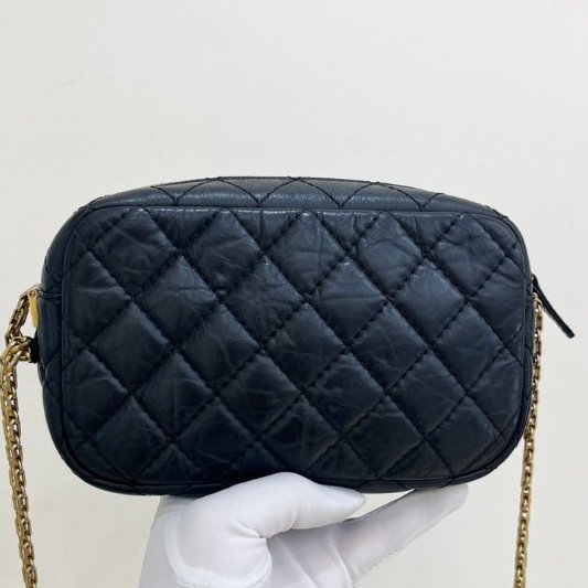 香奈兒/Chanel 2.55 牛皮 黑金相機包鏈條包-1