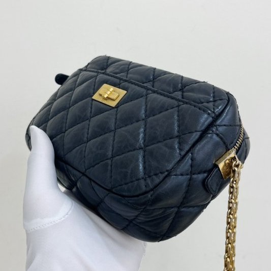 香奈兒/Chanel 2.55 牛皮 黑金相機包鏈條包-2