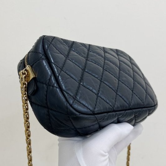 香奈兒/Chanel 2.55 牛皮 黑金相機包鏈條包-3