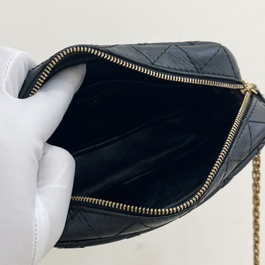 香奈兒/Chanel 2.55 牛皮 黑金相機包鏈條包-4