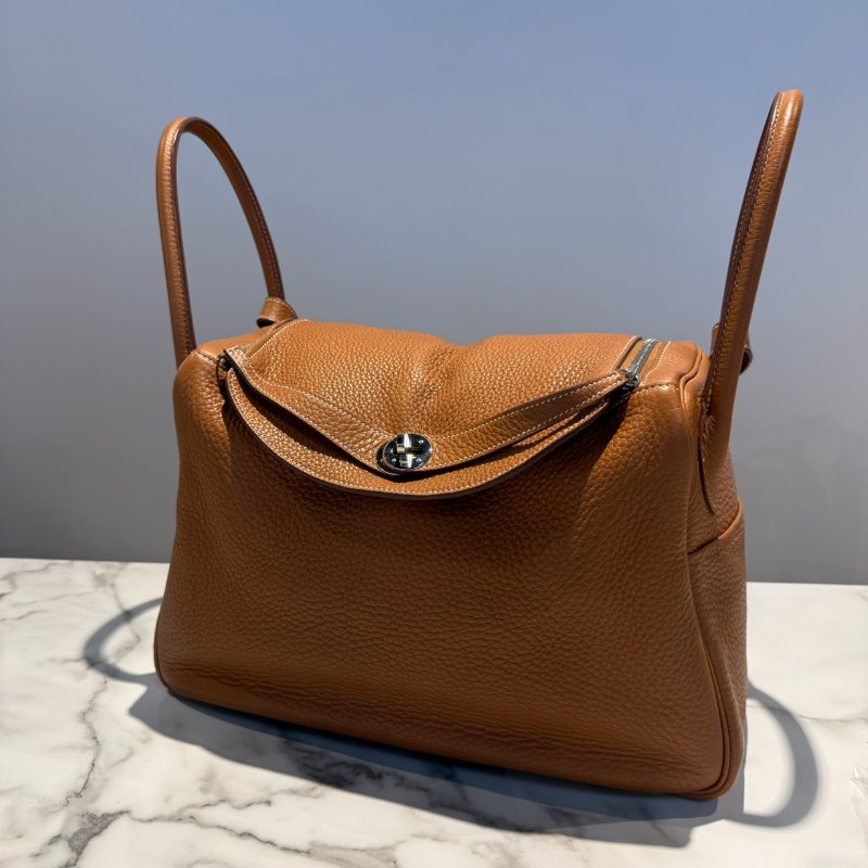 愛馬仕 lindy 34 銀扣棕色 T刻-0