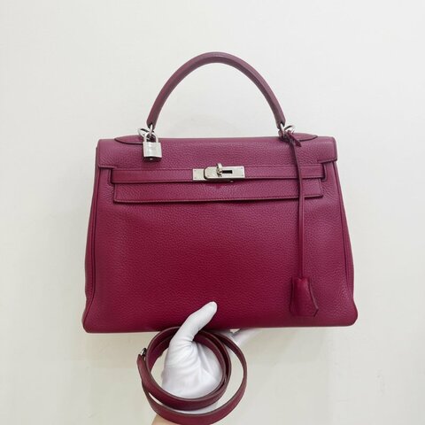 Hermes愛馬仕 Kelly32 手提包 紅色銀扣