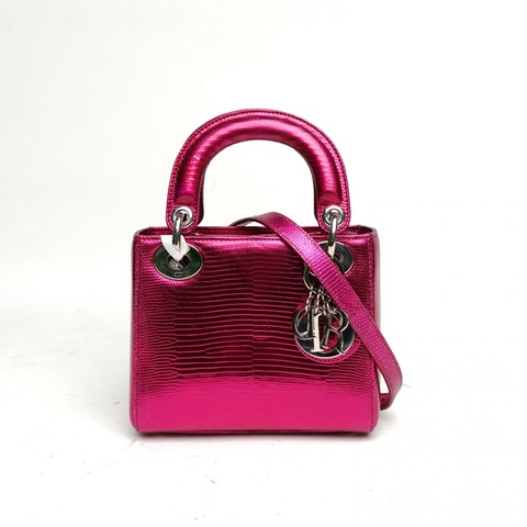 DIOR LadyDior戴妃包三格紫色蜥蜴皮銀扣2015