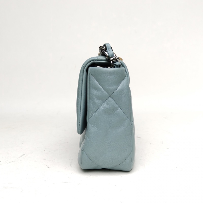 CHANEL 19BAG口蓋包小號藍色羊皮30開金銀扣-1