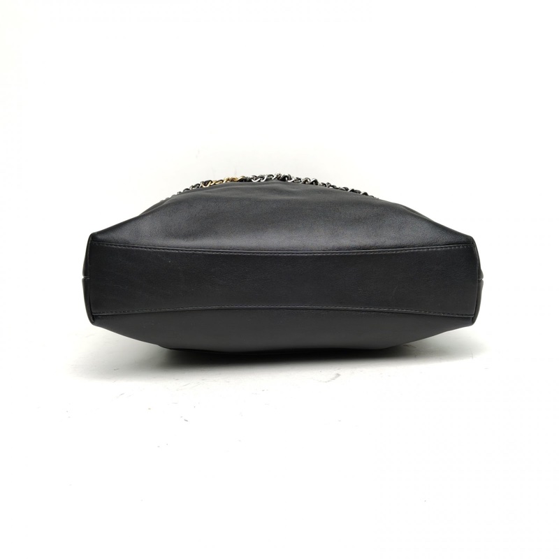 CHANEL 皮穿鏈字母LOGO手提托特包黑色牛皮29開金銀扣-3