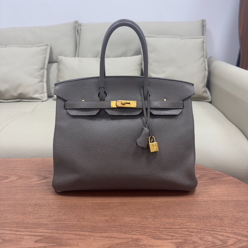 愛馬仕Hermes Birkin35 錫器灰金扣 Epsom皮 手提包-5