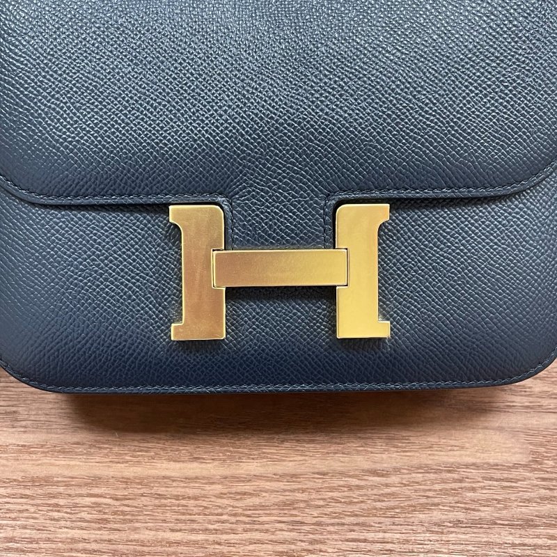 Hermes愛馬仕 康康19 午夜藍金扣 Epsom皮 肩背包-10