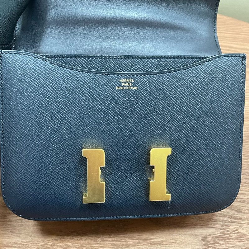 Hermes愛馬仕 康康19 午夜藍金扣 Epsom皮 肩背包-11