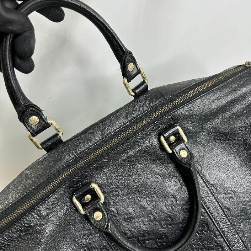 GUCCI 黑色 GUCCISSIMA皮革GG logo壓紋2WAY 旅行袋（guccissima 206501）-2