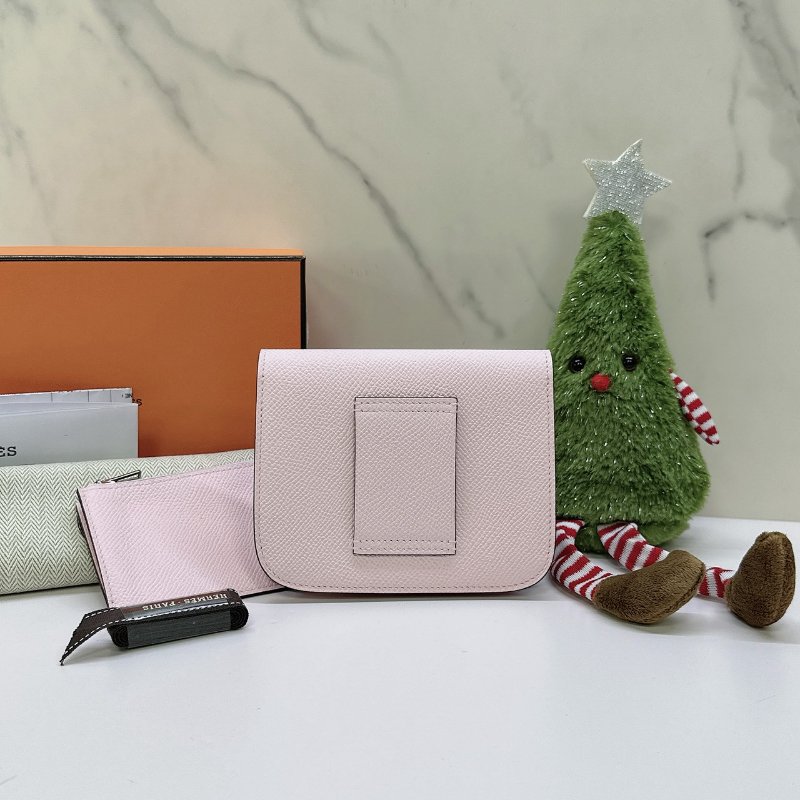 HERMES 全新Constance Slim戀愛粉銀扣康康錢包-1