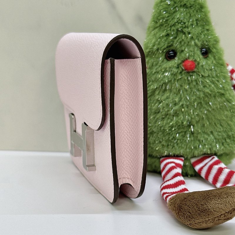 HERMES 全新Constance Slim戀愛粉銀扣康康錢包-2