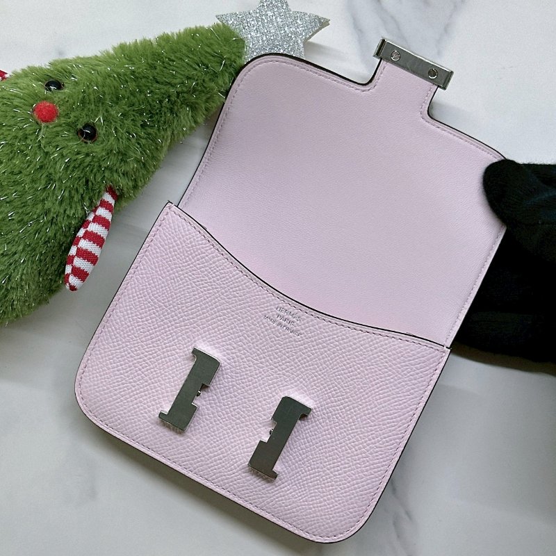 HERMES 全新Constance Slim戀愛粉銀扣康康錢包-4