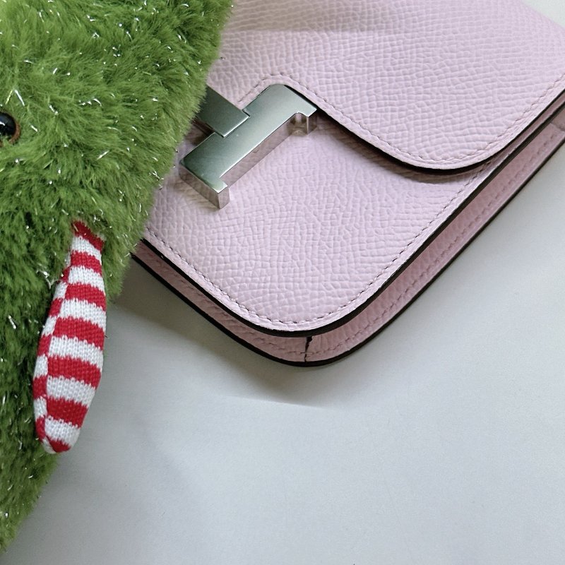 HERMES 全新Constance Slim戀愛粉銀扣康康錢包-8