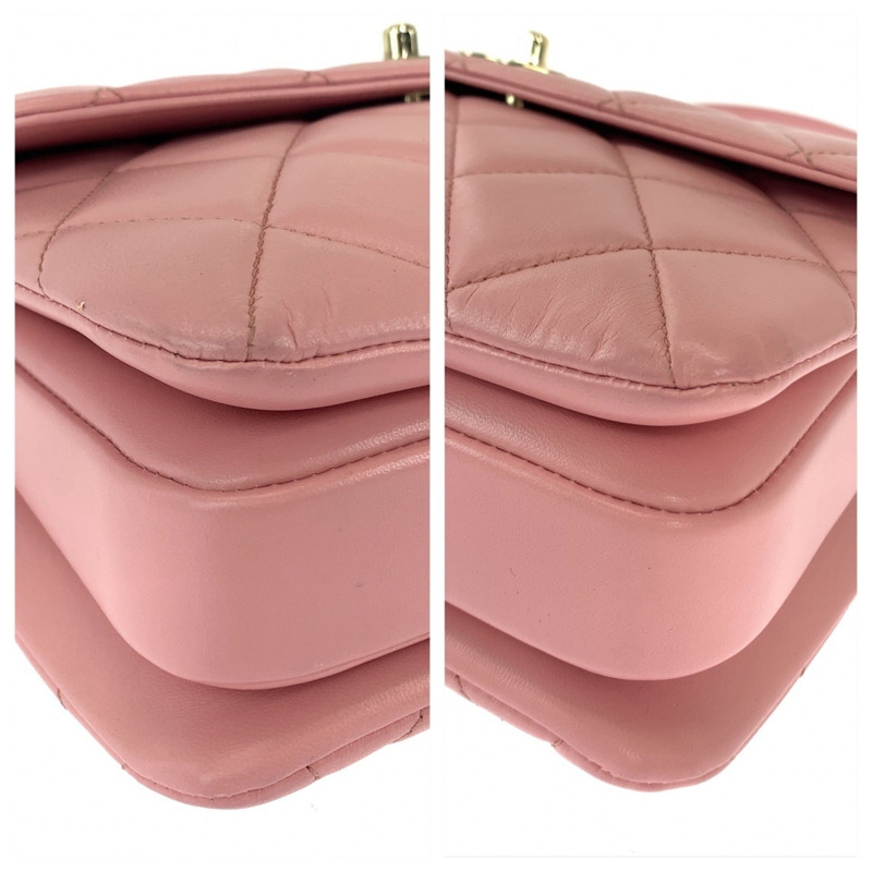 香奈兒 (CHANEL) Matelassé Coco Mark 旋扣式 Logo 飾片粉金色五金羊皮鏈條單肩包/手提包 兩用女士-2