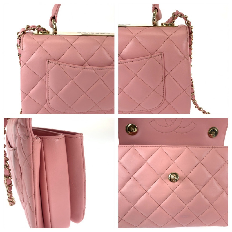 香奈兒 (CHANEL) Matelassé Coco Mark 旋扣式 Logo 飾片粉金色五金羊皮鏈條單肩包/手提包 兩用女士-4