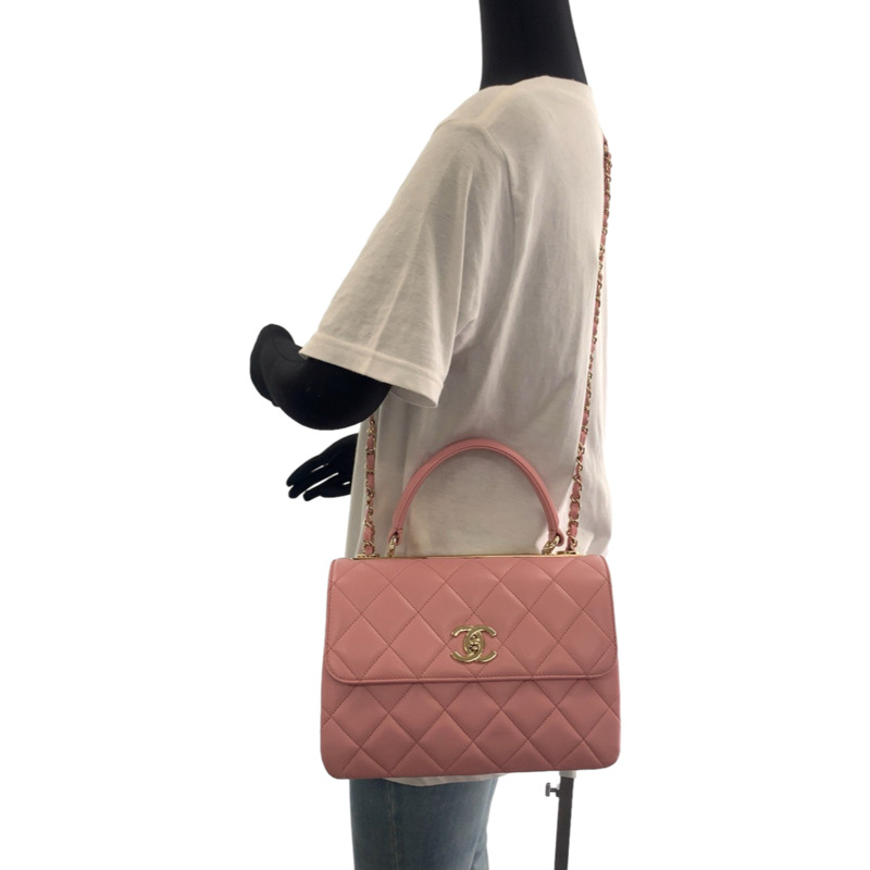 香奈兒 (CHANEL) Matelassé Coco Mark 旋扣式 Logo 飾片粉金色五金羊皮鏈條單肩包/手提包 兩用女士-6