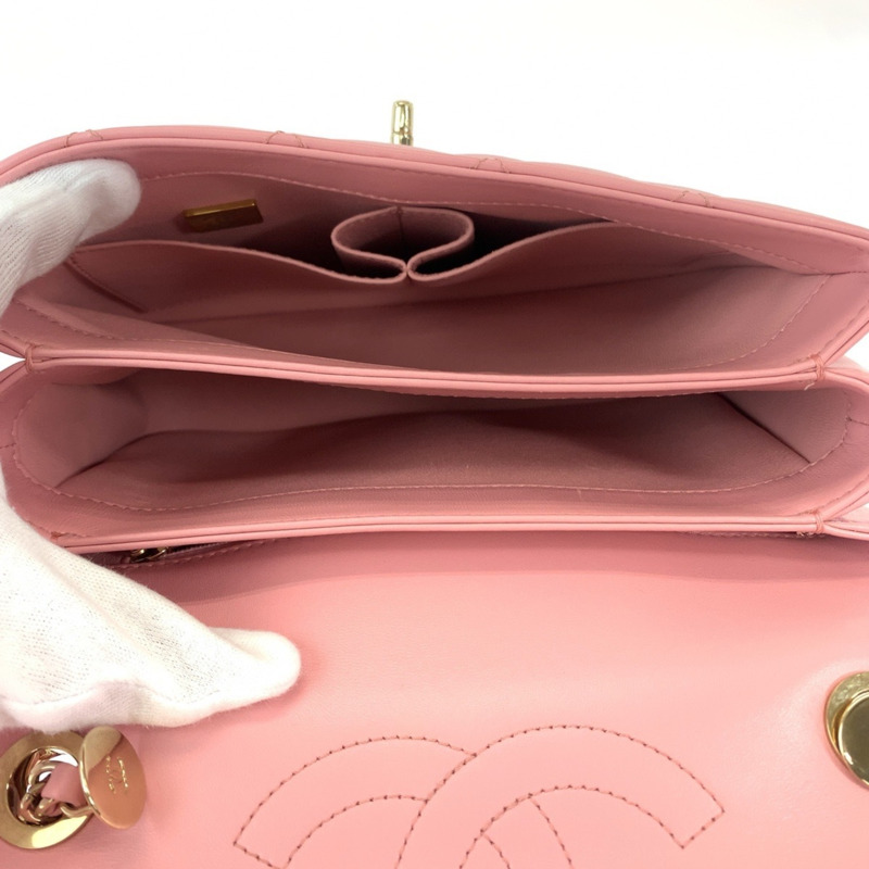 香奈兒 (CHANEL) Matelassé Coco Mark 旋扣式 Logo 飾片粉金色五金羊皮鏈條單肩包/手提包 兩用女士-8