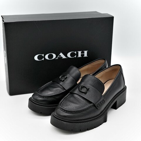 Coach 蔻馳 黑色 牛皮 霧面 Logo 樂福鞋 24.5cm EU38