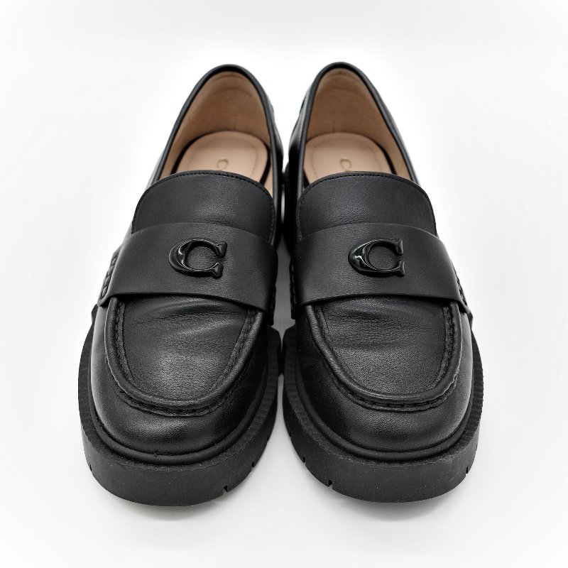 Coach 蔻馳 黑色 牛皮 霧面 Logo 樂福鞋 24.5cm EU38-1