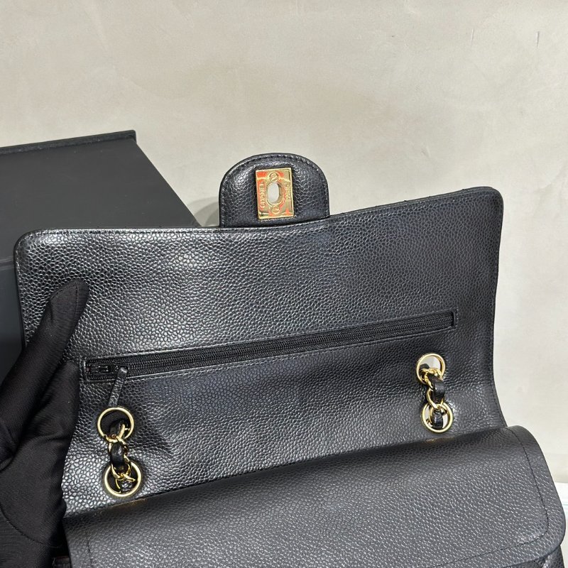 CHANEL 經典口蓋包 CF25 - 粒面牛皮黑金21開-5