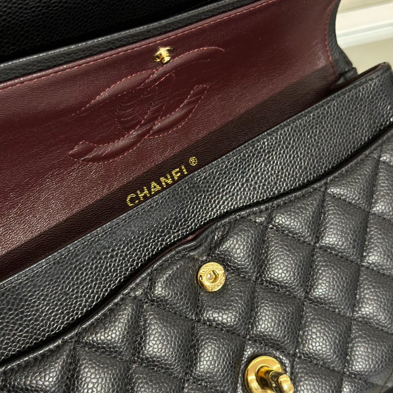 CHANEL 經典口蓋包 CF25 - 粒面牛皮黑金21開-8