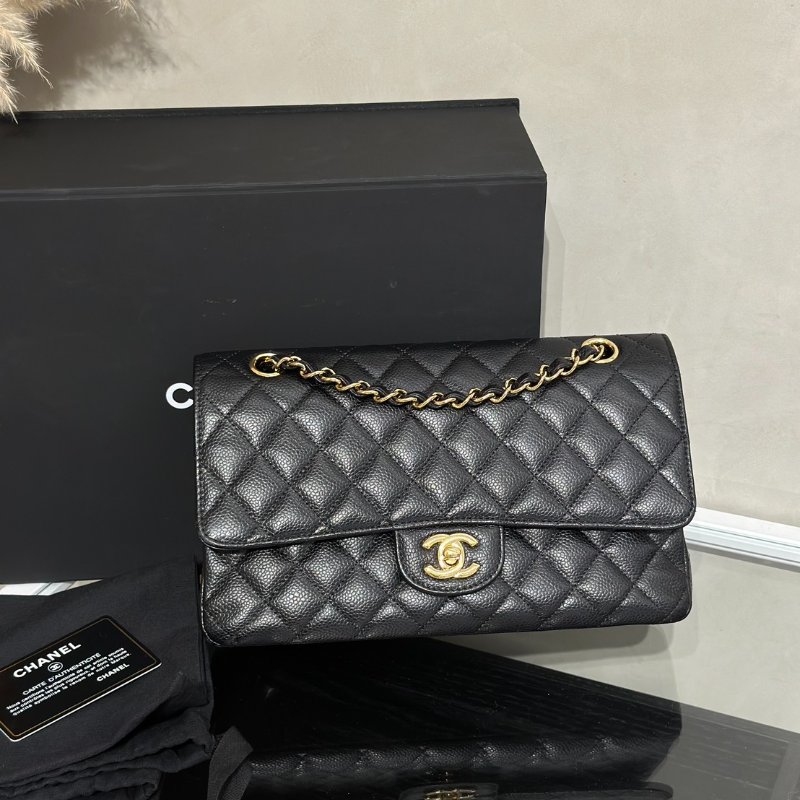 CHANEL 經典口蓋包 CF25 - 粒面牛皮黑金21開-9