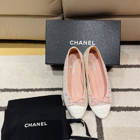 Chanel 香奈兒 Ballet flats 粉色毛呢芭蕾舞鞋/淑女鞋/38.5號/95新美品