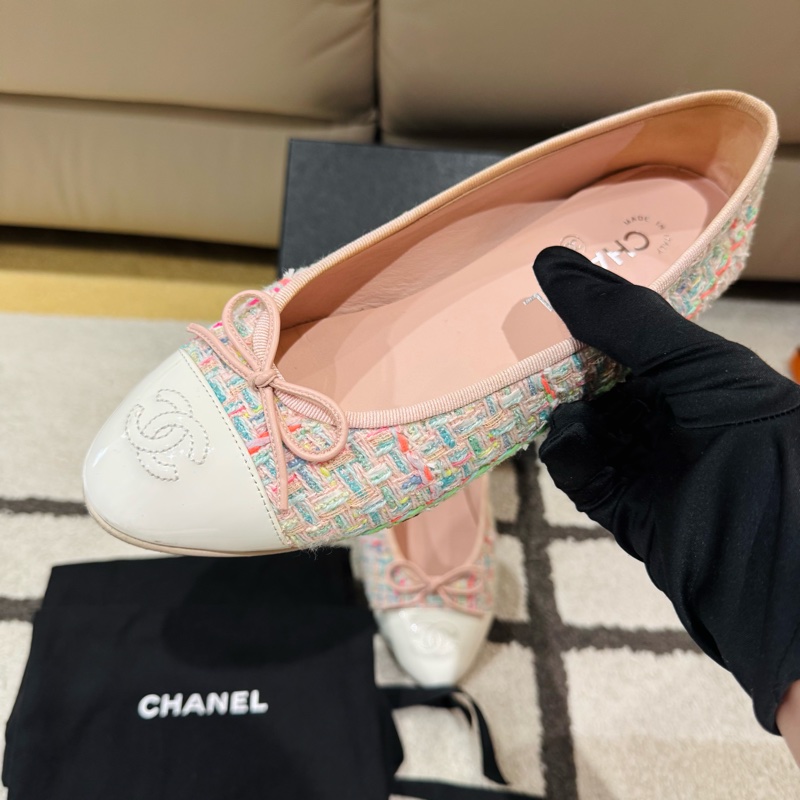 Chanel 香奈兒 Ballet flats 粉色毛呢芭蕾舞鞋/淑女鞋/38.5號/95新美品-1