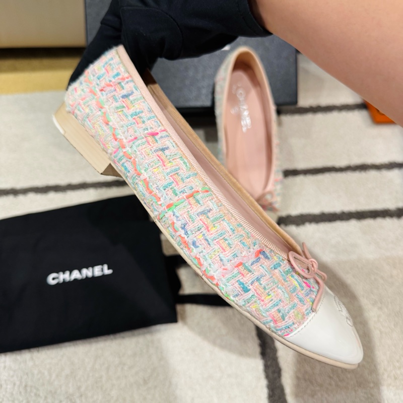 Chanel 香奈兒 Ballet flats 粉色毛呢芭蕾舞鞋/淑女鞋/38.5號/95新美品-5