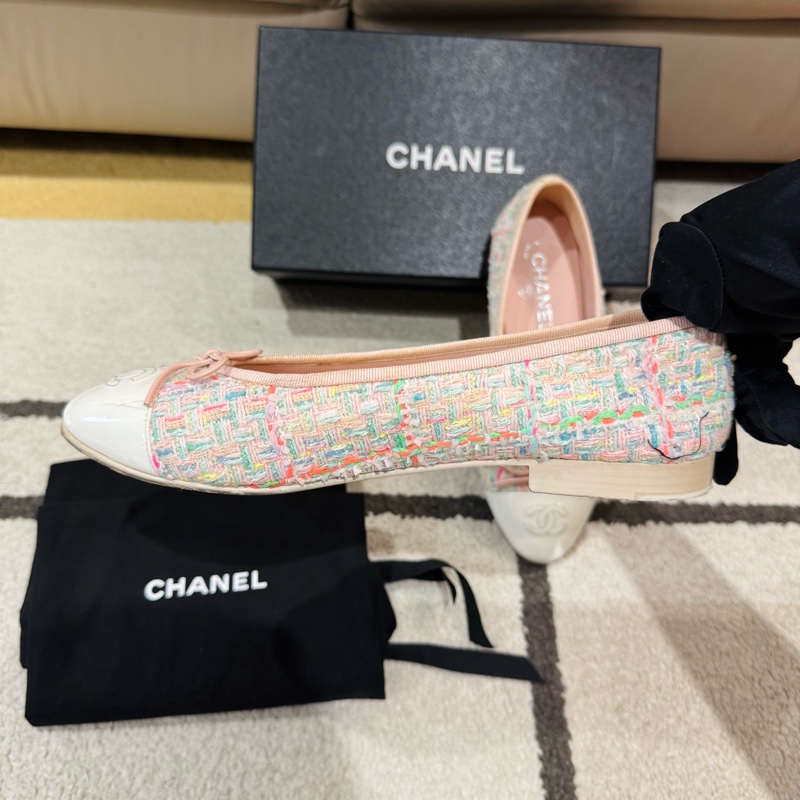 Chanel 香奈兒 Ballet flats 粉色毛呢芭蕾舞鞋/淑女鞋/38.5號/95新美品-6