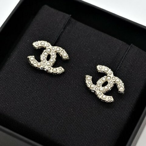 Chanel 香奈兒 CC 淡金色 珍珠 耳環 耳釘