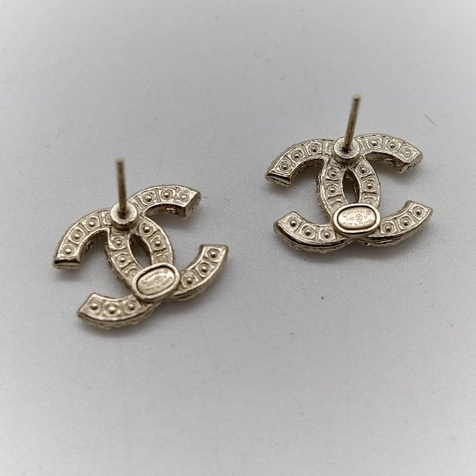 Chanel 香奈兒 CC 淡金色 珍珠 耳環 耳釘-2