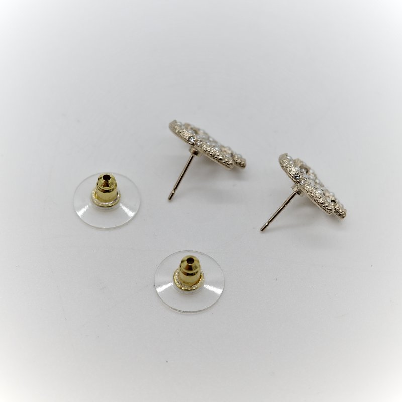 Chanel 香奈兒 CC 淡金色 珍珠 耳環 耳釘-5