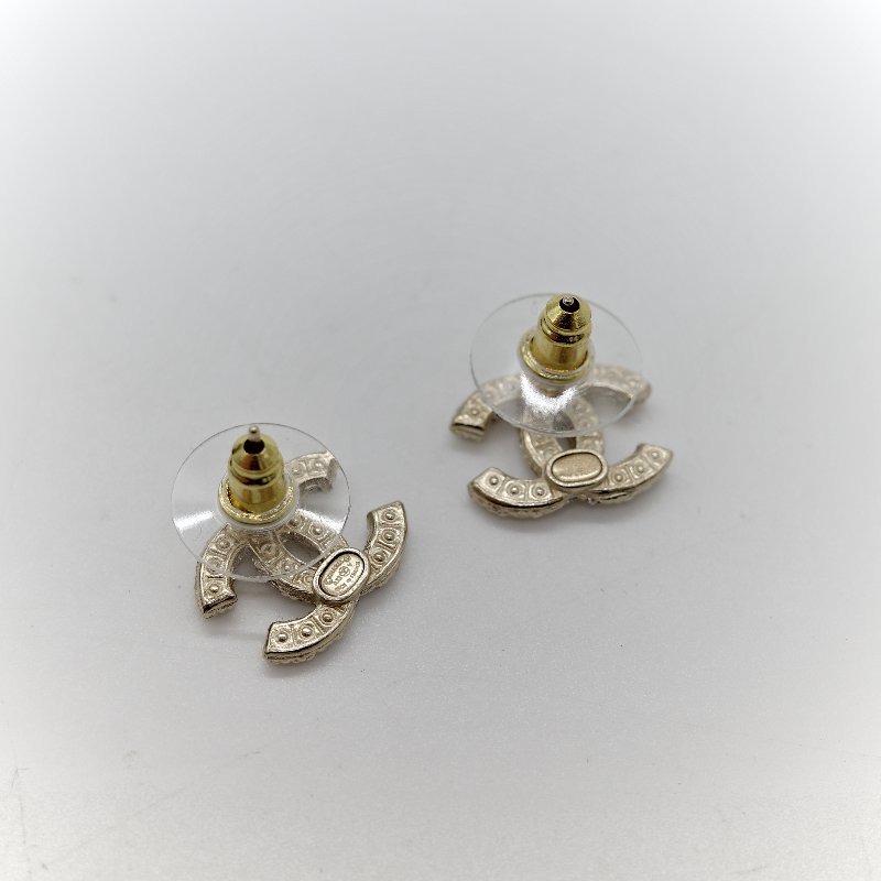 Chanel 香奈兒 CC 淡金色 珍珠 耳環 耳釘-6