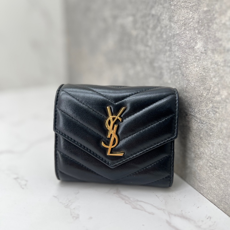 香緹國際精品 947 YSL 黑金羊皮短夾-0