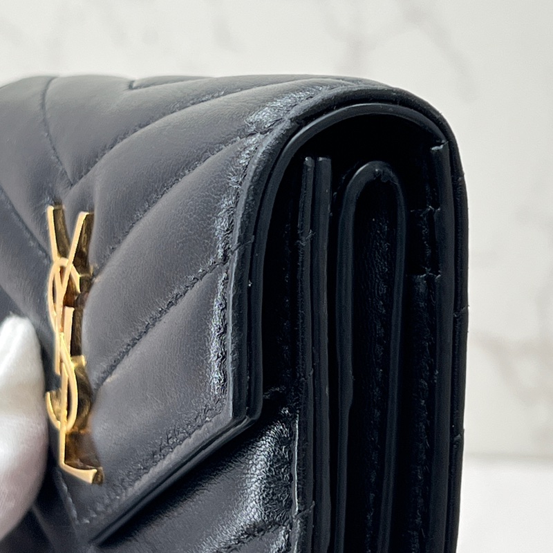 香緹國際精品 947 YSL 黑金羊皮短夾-2