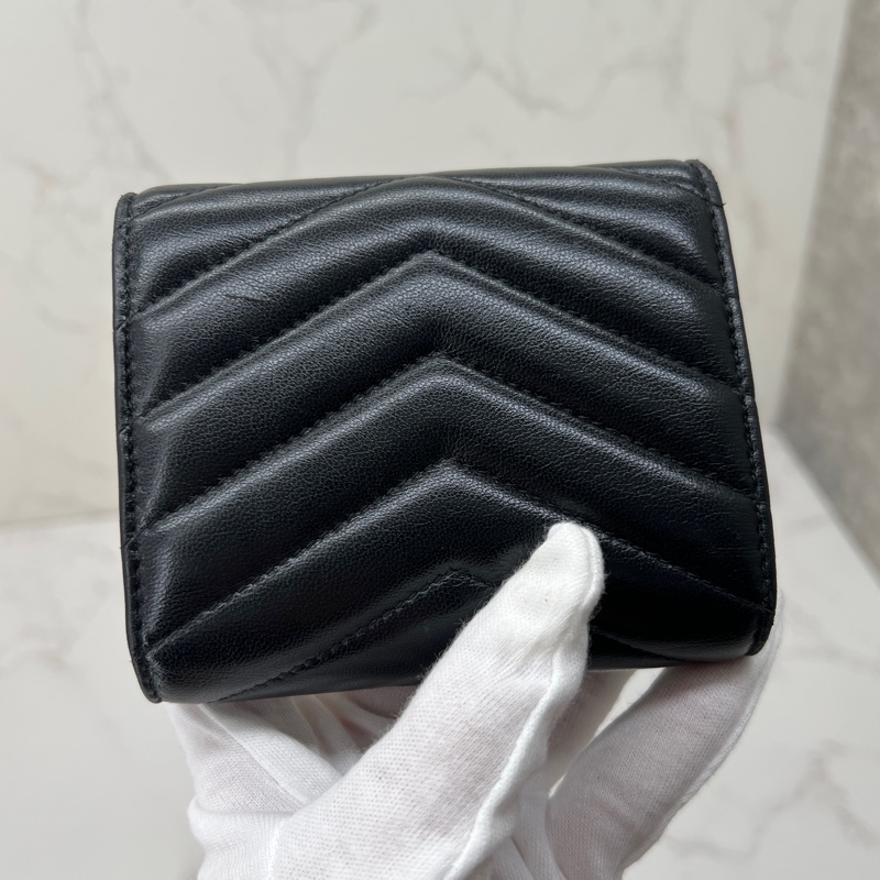 香緹國際精品 947 YSL 黑金羊皮短夾-6