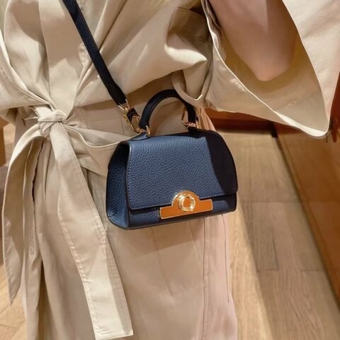 MOYNAT rejan mini 手提肩背斜背包 藍色金扣 荔枝皮 14*5*10 98新配件肩帶塵袋