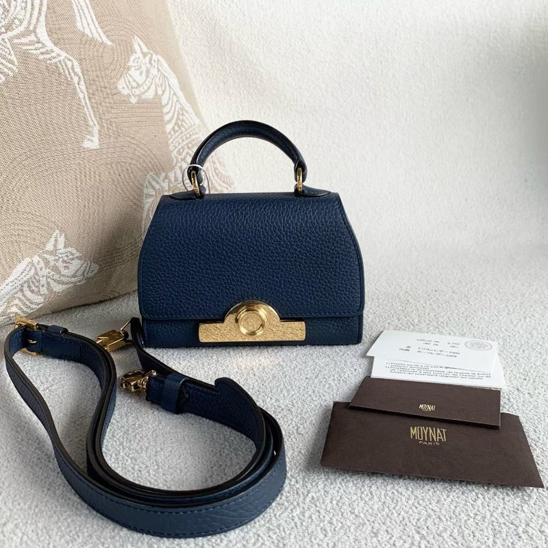 MOYNAT rejan mini 手提肩背斜背包 藍色金扣 荔枝皮 14*5*10 98新配件肩帶塵袋-1