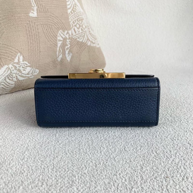 MOYNAT rejan mini 手提肩背斜背包 藍色金扣 荔枝皮 14*5*10 98新配件肩帶塵袋-4