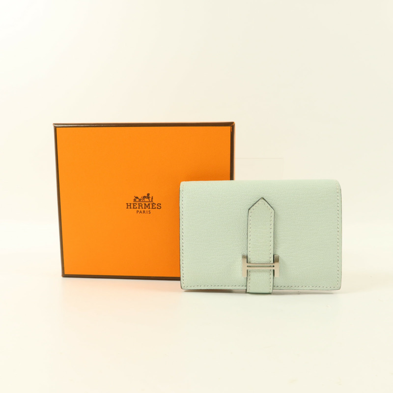 HERMES Chevre皮革Bearn Mini Wallet錢包Vert Peppermint-8