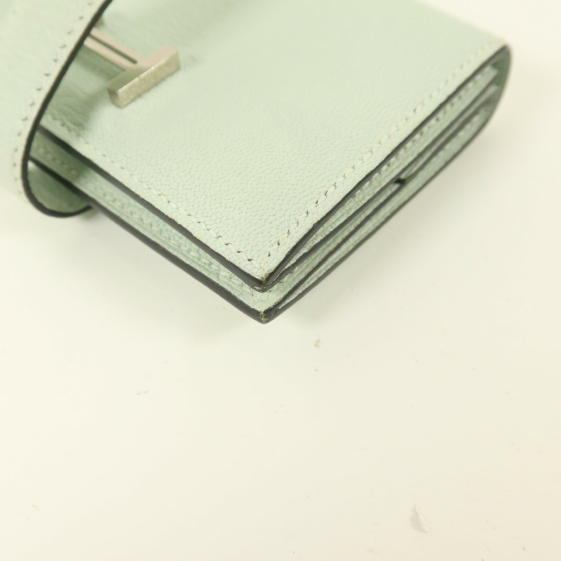 HERMES Chevre皮革Bearn Mini Wallet錢包Vert Peppermint-9