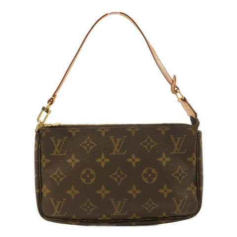LOUIS VUITTON Monogram Pochette Accessoires金扣手挽袋棕色