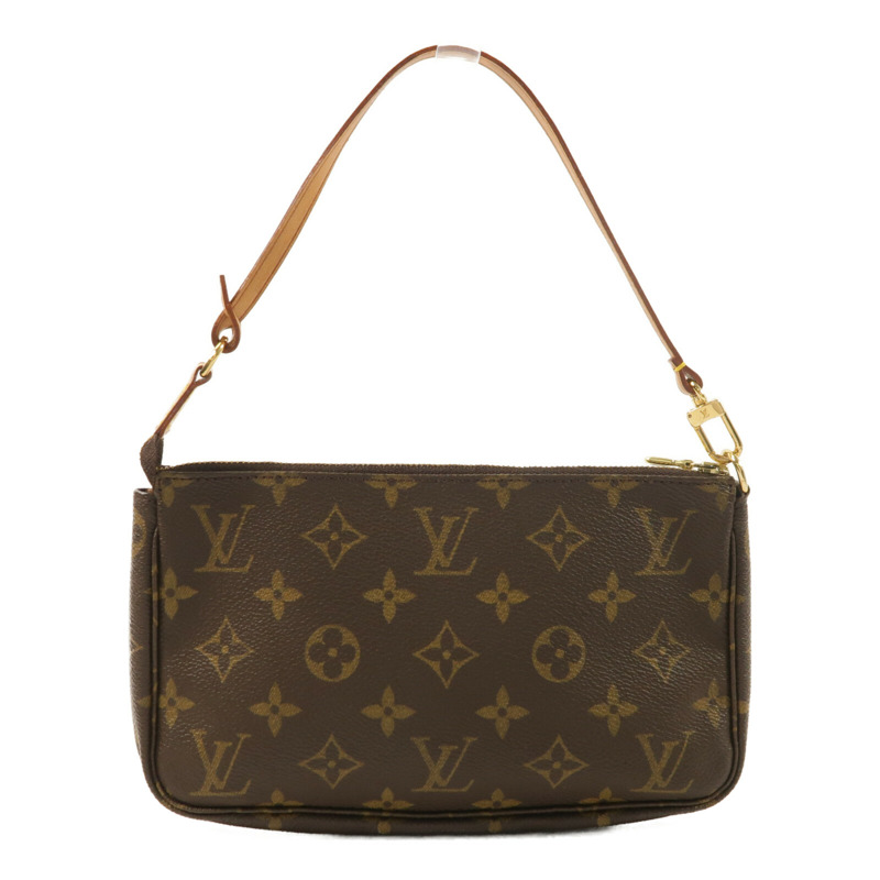 LOUIS VUITTON Monogram Pochette Accessoires金扣手挽袋棕色-1